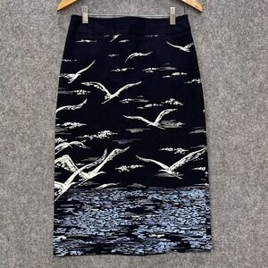 Anthropologie Maeve Shorebird Pencil Skirt Women Size 4 Navy Birds Print ASO TV